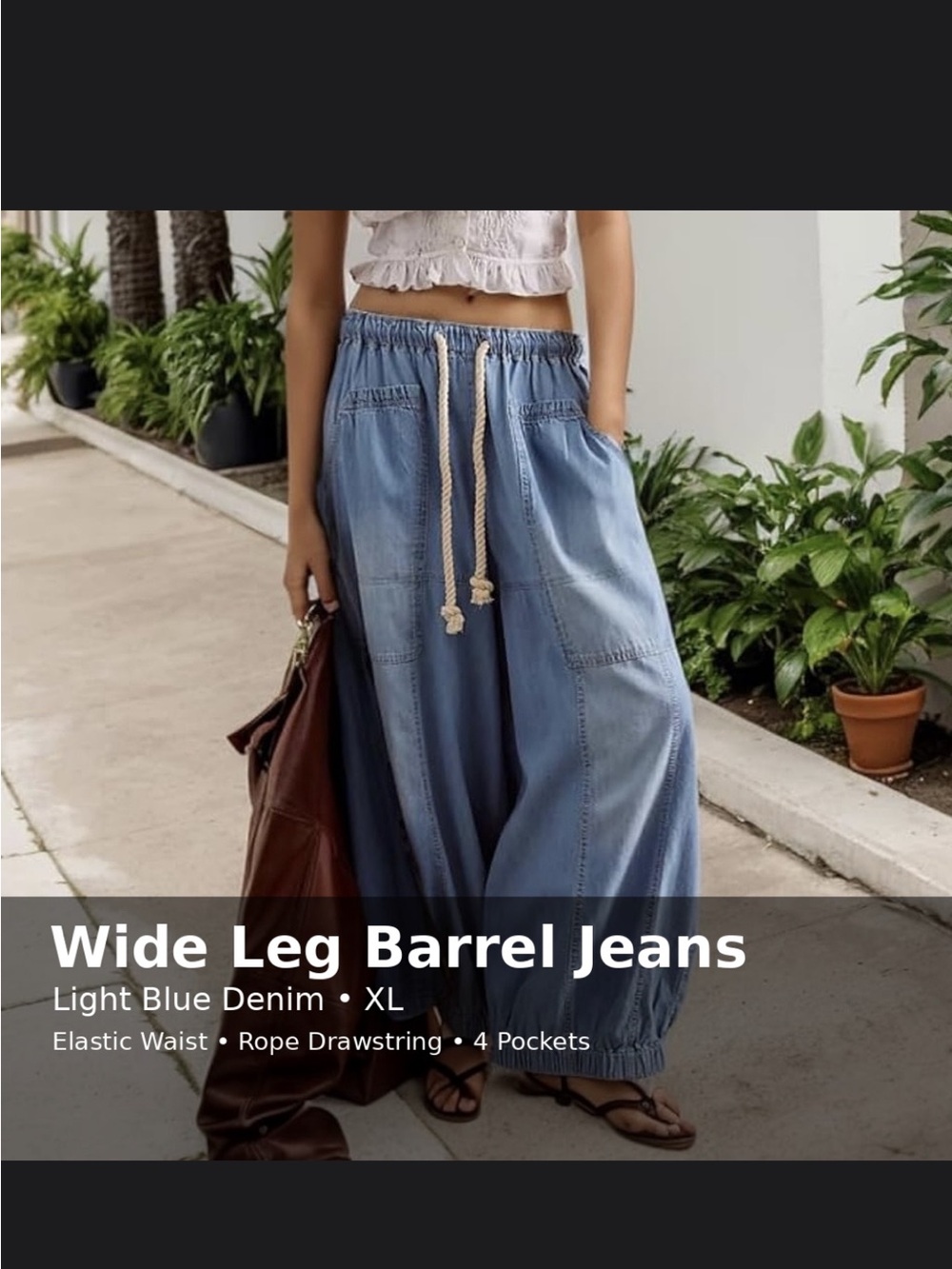 Wide Leg Barrel Jeans Pants - Light Blue one-time wear